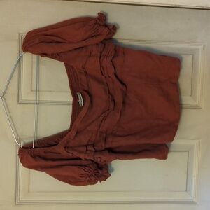 NWOT Abercrombie & Fitch Brown XL Linen Blend Top /Smocked Back/ Corset Seem